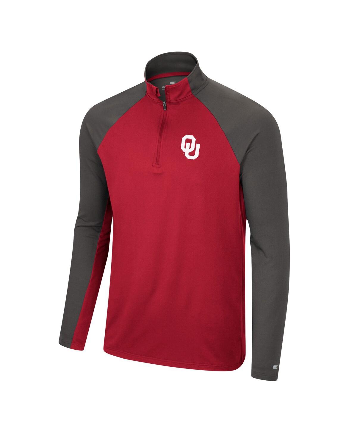 Colosseum Men's  Crimson, Charcoal Oklahoma Sooners Two Yutes Raglan Quarter-zip Windshirt In Crimson,charcoal