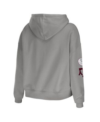 Women's Gray Texas A&M Aggies Mixed Media Cropped Pullover Hoodie
