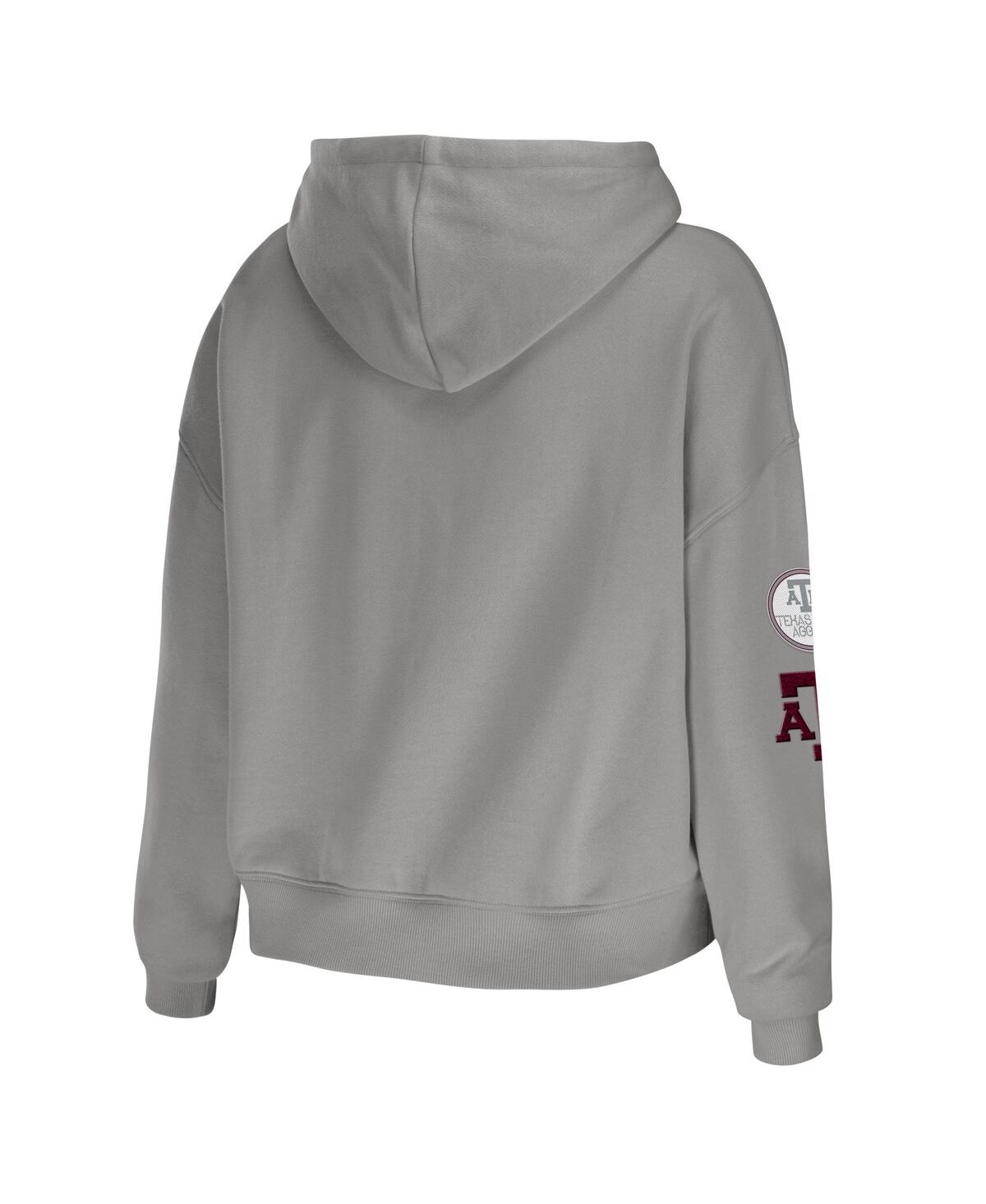 Shop Wear By Erin Andrews Women's  Gray Texas A&m Aggies Mixed Media Cropped Pullover Hoodie