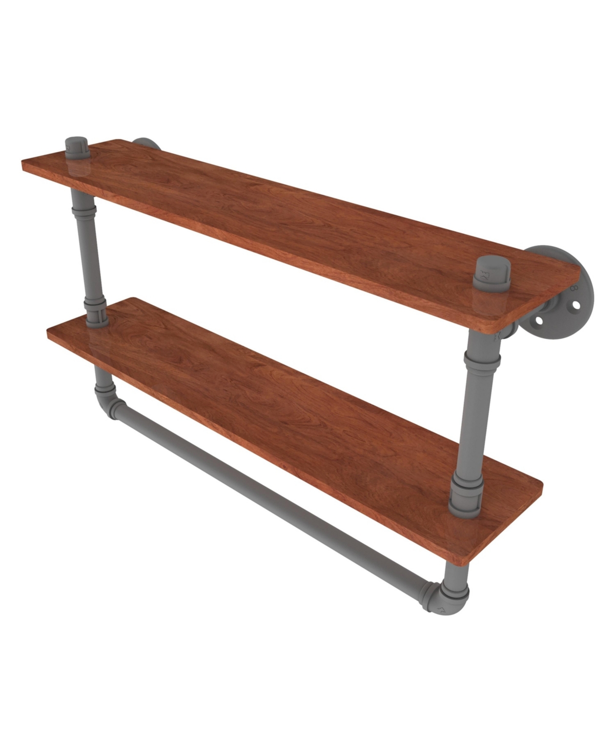 Allied Brass Pipeline Collection 22 Inch Double Ironwood Shelf With Towel Bar In Matte Gray