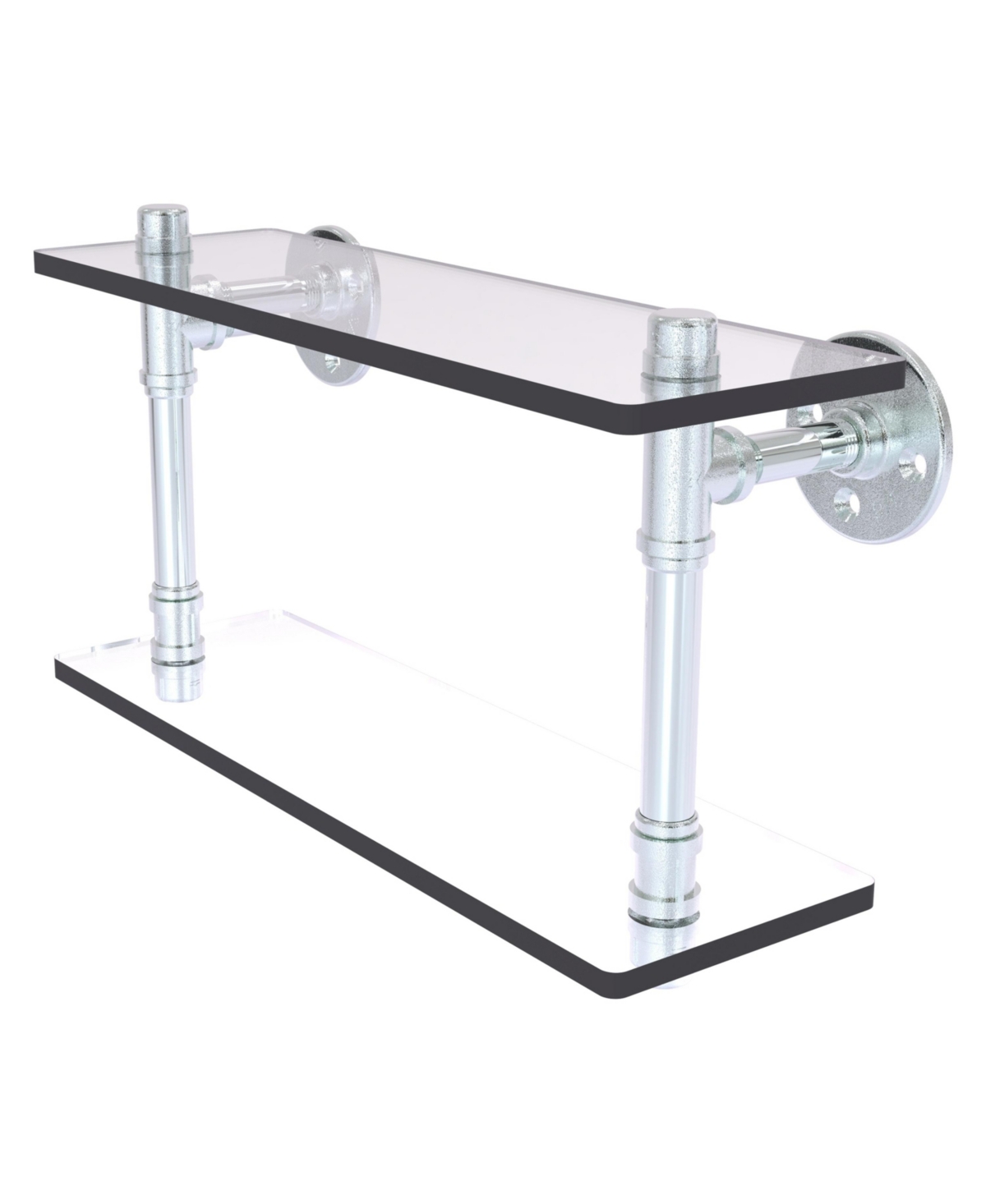 Allied Brass Pipeline Collection 16 Inch Double Glass Shelf In Polished Chrome