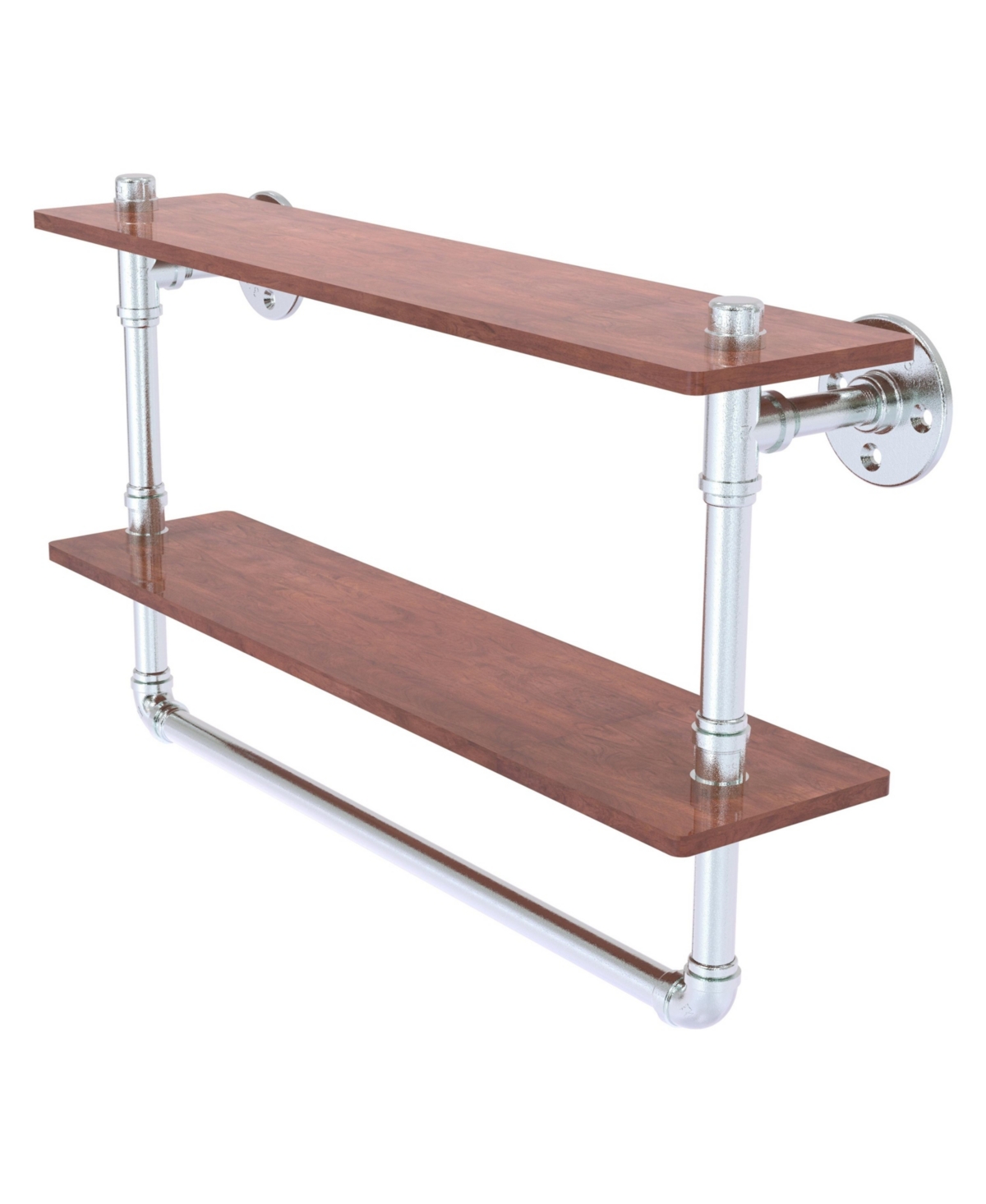 Allied Brass Pipeline Collection 22 Inch Double Ironwood Shelf With Towel Bar In Polished Chrome
