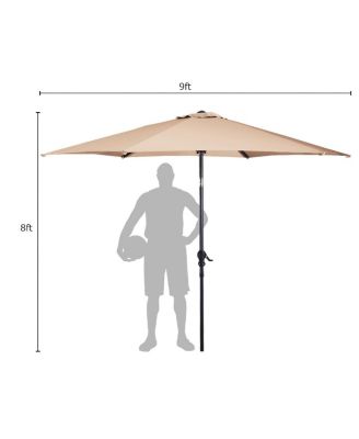 9FT Patio Umbrella Patio Market Steel Tilt W/ Crank Outdoor Yard Garden