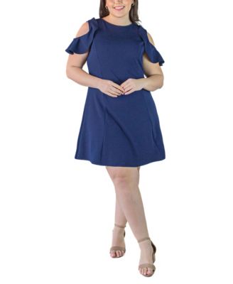 Plus Size Ruffle Cold Shoulder A Line Dress
