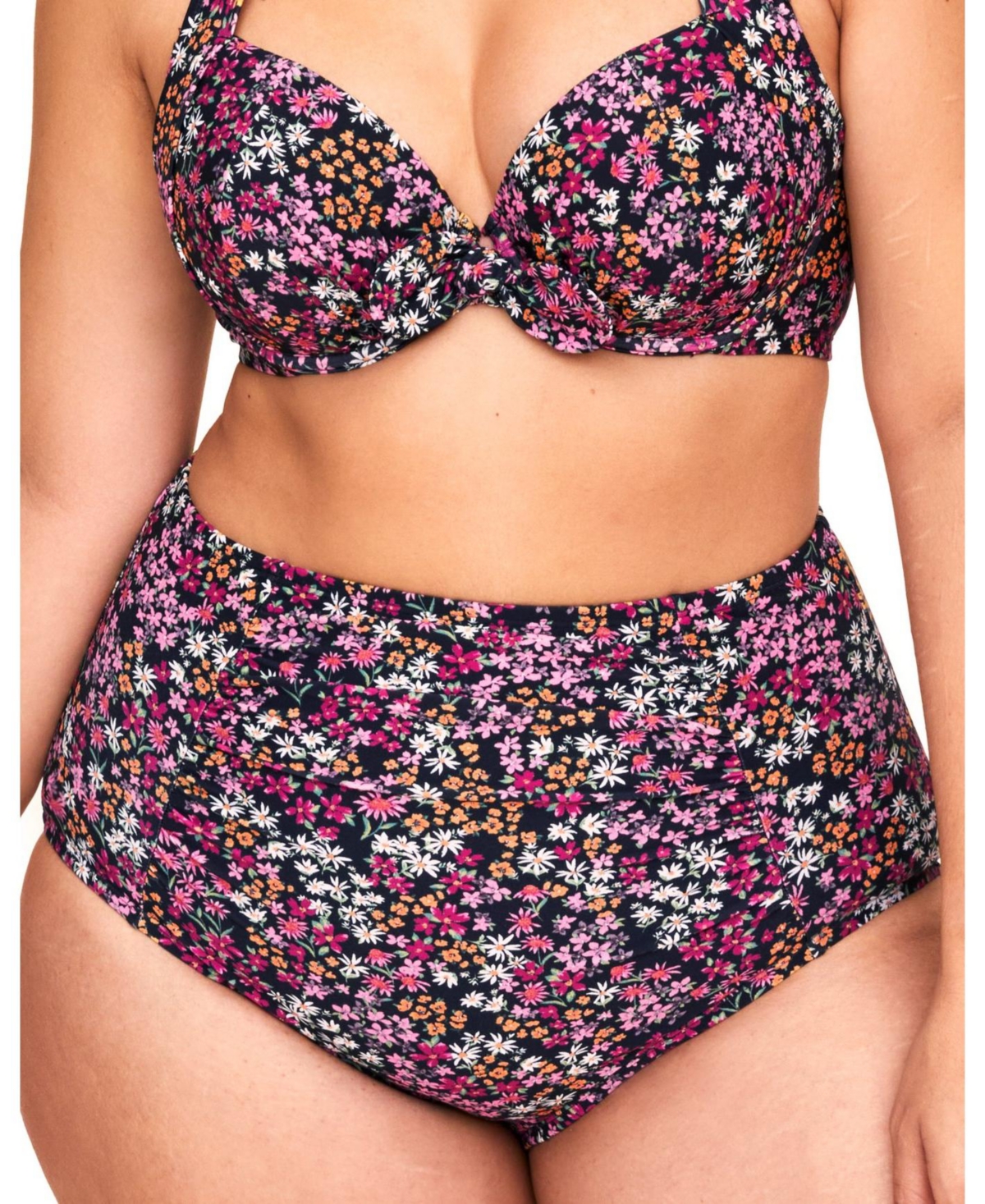 Plus Size Shelby Swimwear High-Waist Bikini Bottom - Multicolor Floral