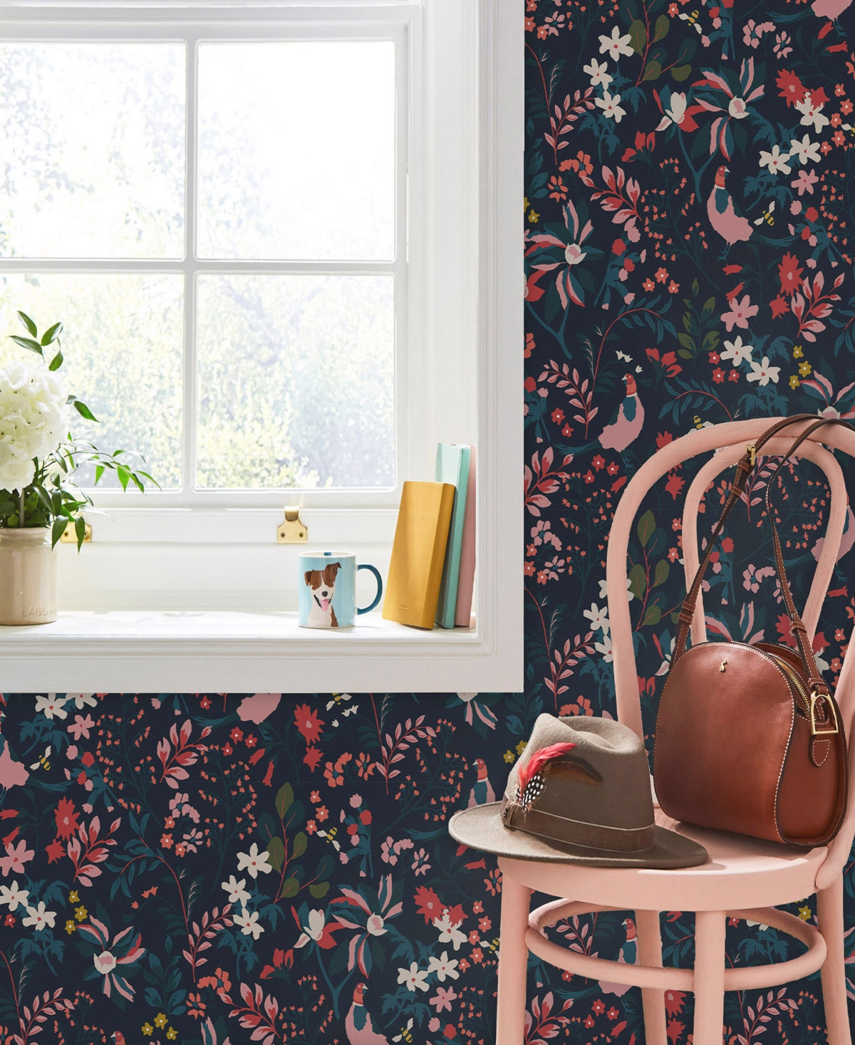 Joules Fields Edge Floral Wallpaper In French Navy