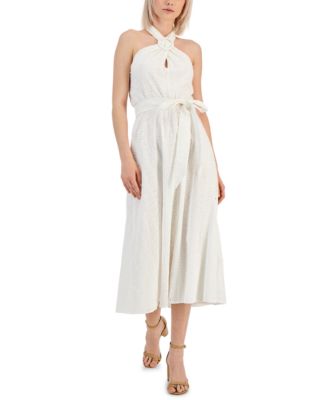 Anne Klein - Women's Cotton Eyelet Halter Midi Dress