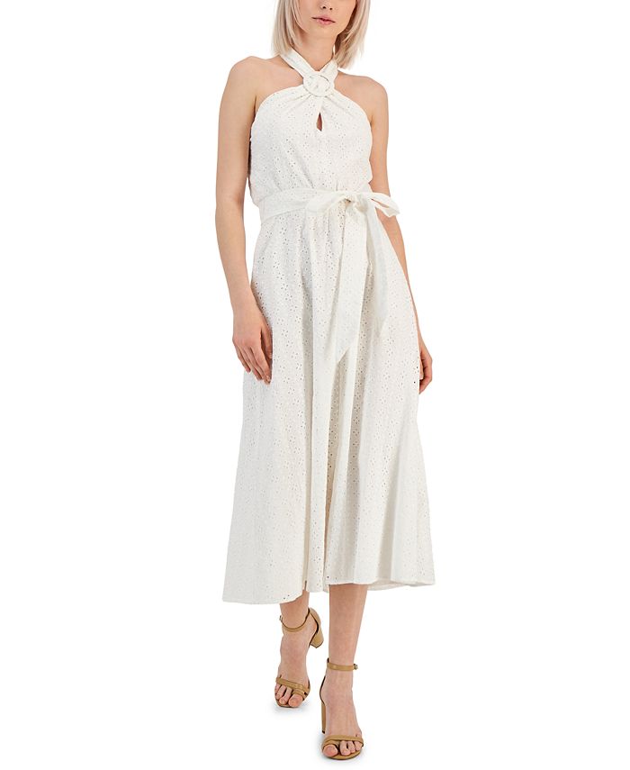 Anne Klein Women's Cotton Eyelet Halter Midi Dress - Macy's