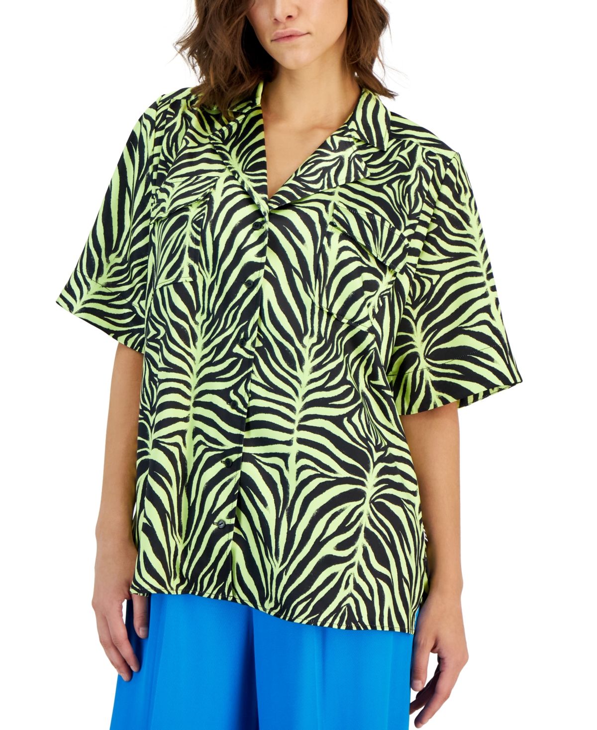 Shop Hugo Women's Zebra-print Short-sleeve Button-down Shirt In Open