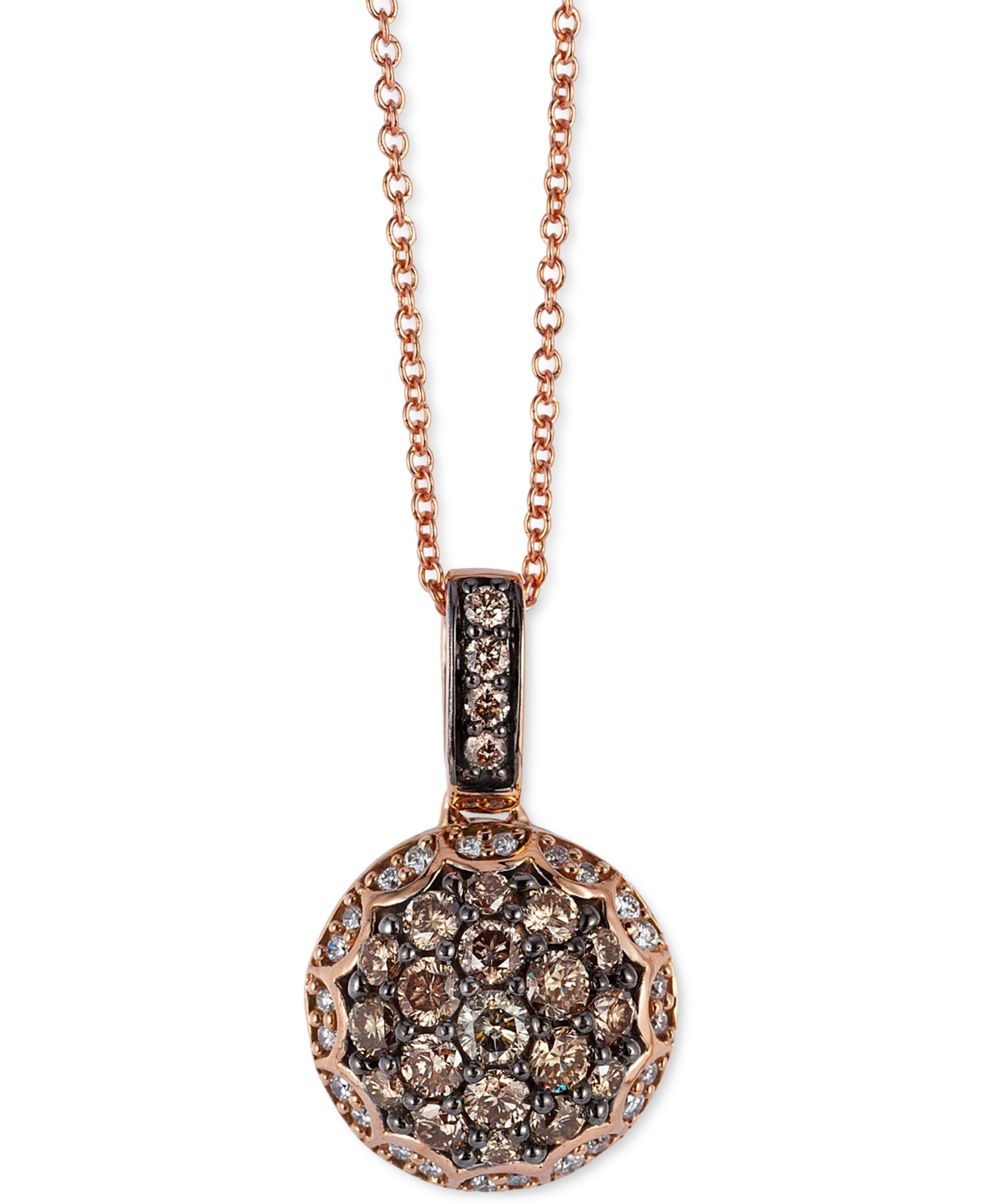 Le Vian Chocolate Diamond (5/8 Ct. T.w.) & Vanilla Diamond (1/10 Ct. T.w.) Cluster 18" Pendant Necklace In 1 In K Strawberry Gold Pendant