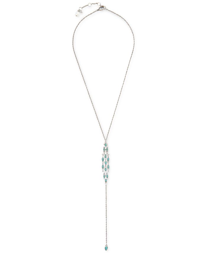 Lucky Brand Silver Tone Color Stone Lariat Necklace 18