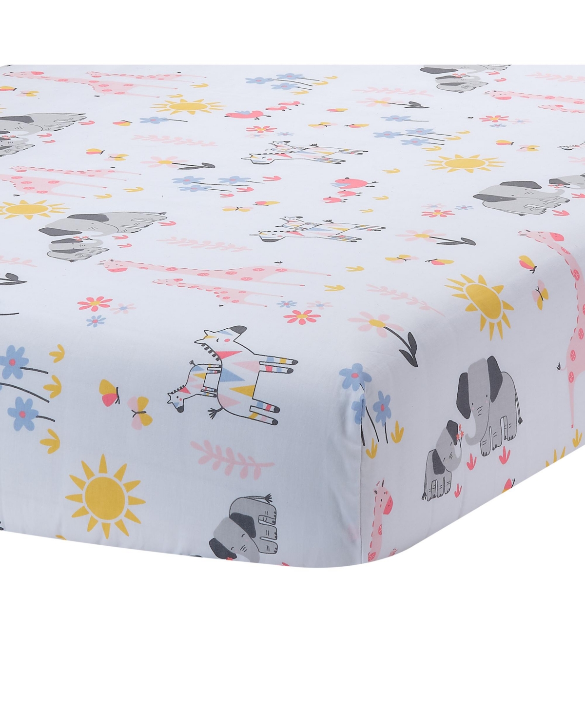 Lambs & Ivy Jazzy Jungle 100% Cotton Safari Baby Fitted Crib Sheet - White