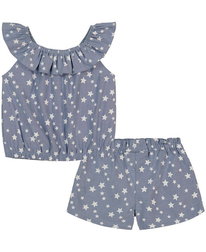 Tommy Hilfiger Baby Girls Printed Stars Chambray Ruffle Top and Shorts ...