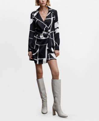 mango striped satin dress Mango Stripe Long Sleeve Satin Wrap Dress In Black