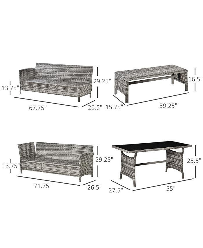 Outsunny 4 Pieces Patio Wicker Dining Sets, Outdoor PE Rattan Sectional