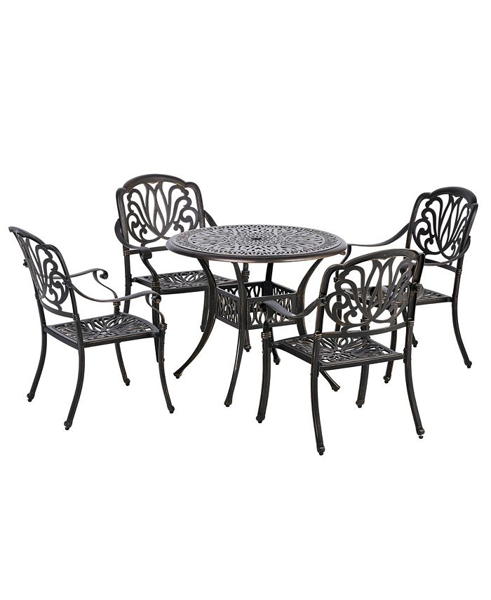 Outsunny 5Piece Patio Dining Set for 4, Cast Aluminum Outdoor