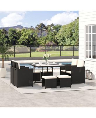 9 Piece Patio Wicker Dining Sets, Space Saving Outdoor Sectional Conversation Set, with Dining Table, Ottoman and Chair & Cushioned for Lawn Garden Backyard, Black