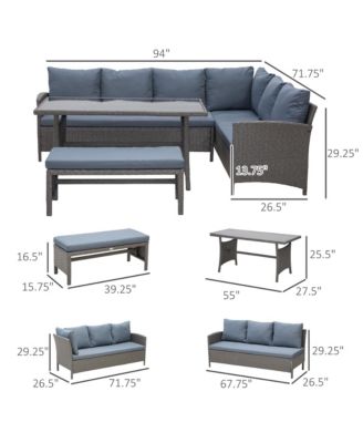 4pc Modern Outdoor Patio Rat Wicker Patio Dining Table Bench Sofa