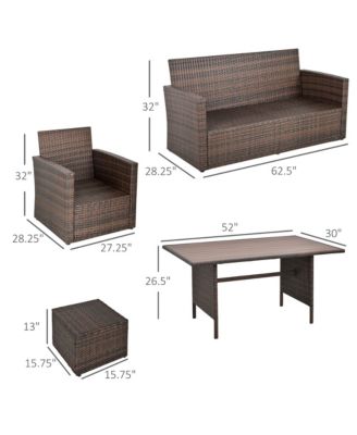 6 PCS Patio Dining Set All Weather Rattan Wicker Furniture Set with Wood Grain Top Table and Soft Cushions, Beige