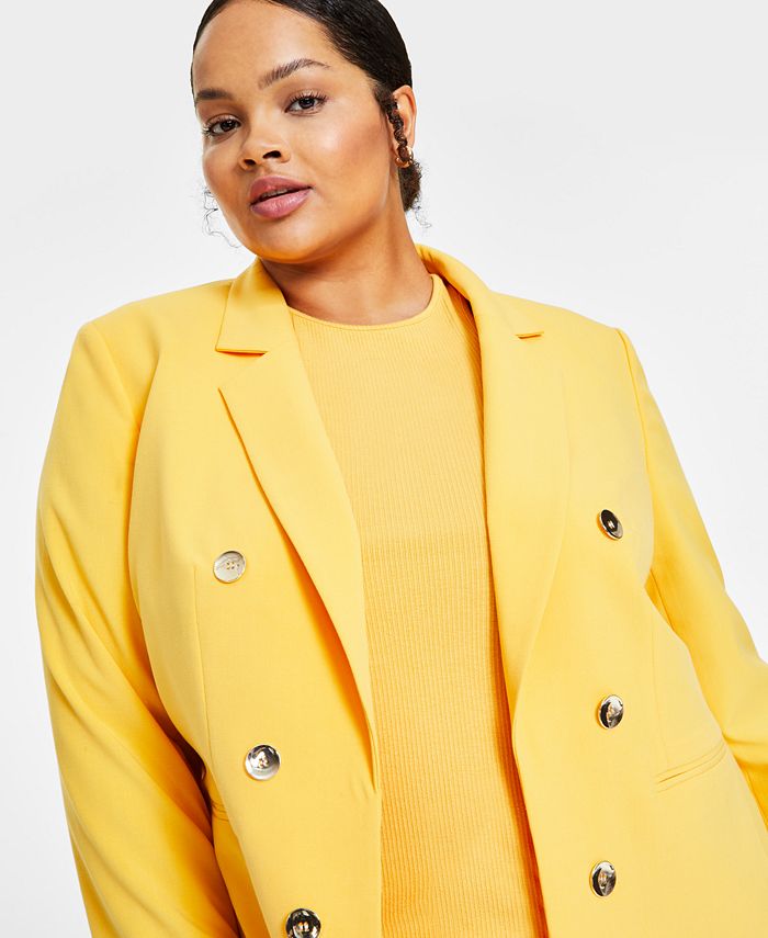 Bar III Plus Size Bi-Stretch Faux-Double-Breasted Blazer, Created for ...