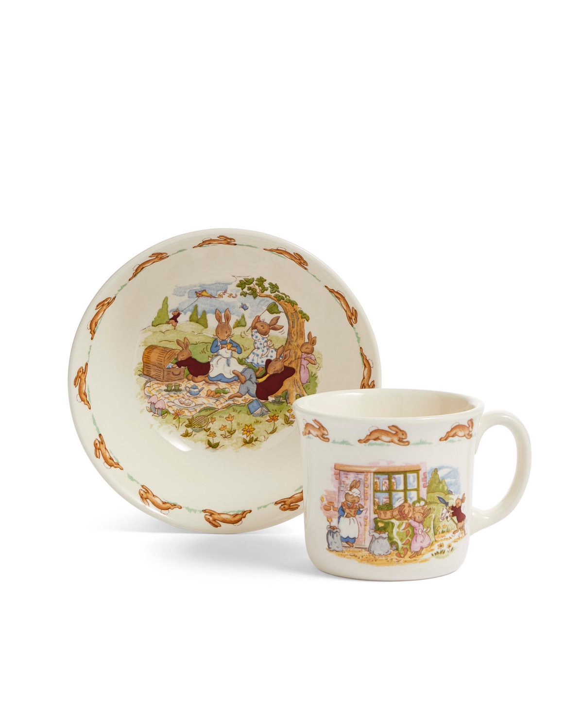 Royal Doulton Bunnykins Baby Bowl & 2 Handle Mug 2 Piece Set In Multi