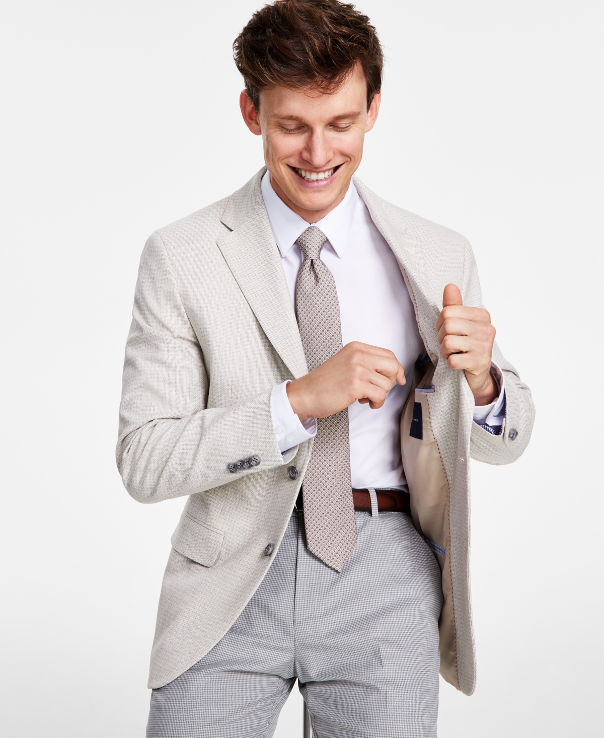 Tommy Hilfiger Men's Modern-Fit Tan Check Sport Coat