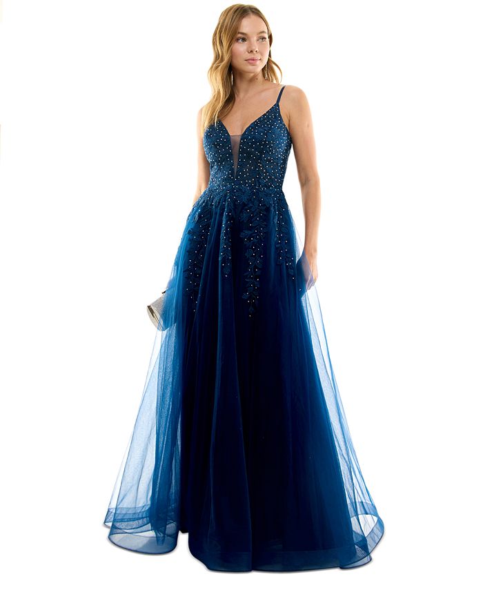 macys blue dress City Studios Juniors' Satin Fit & Flare - Cobalt Whether you are missing something modern Sequin Navy Blue Dresses Macys