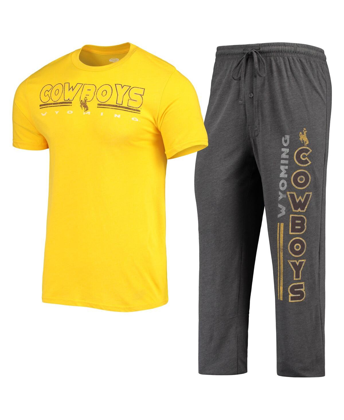 Men's Concepts Sportand Gold Wyoming Cowboys Meter T-shirt and Pants Sleep Set - Heathered Charcoal, Gold