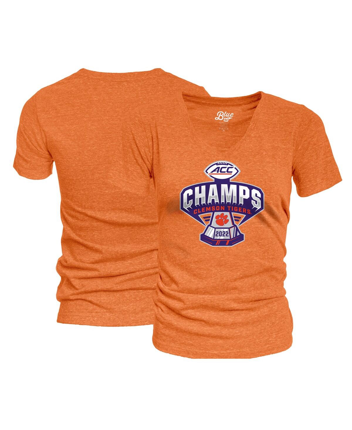 Women's Blue 84 Orange Clemson Tigers 2022 Acc Football Conference Champions Locker Room V-Neck T-shirt - Orange