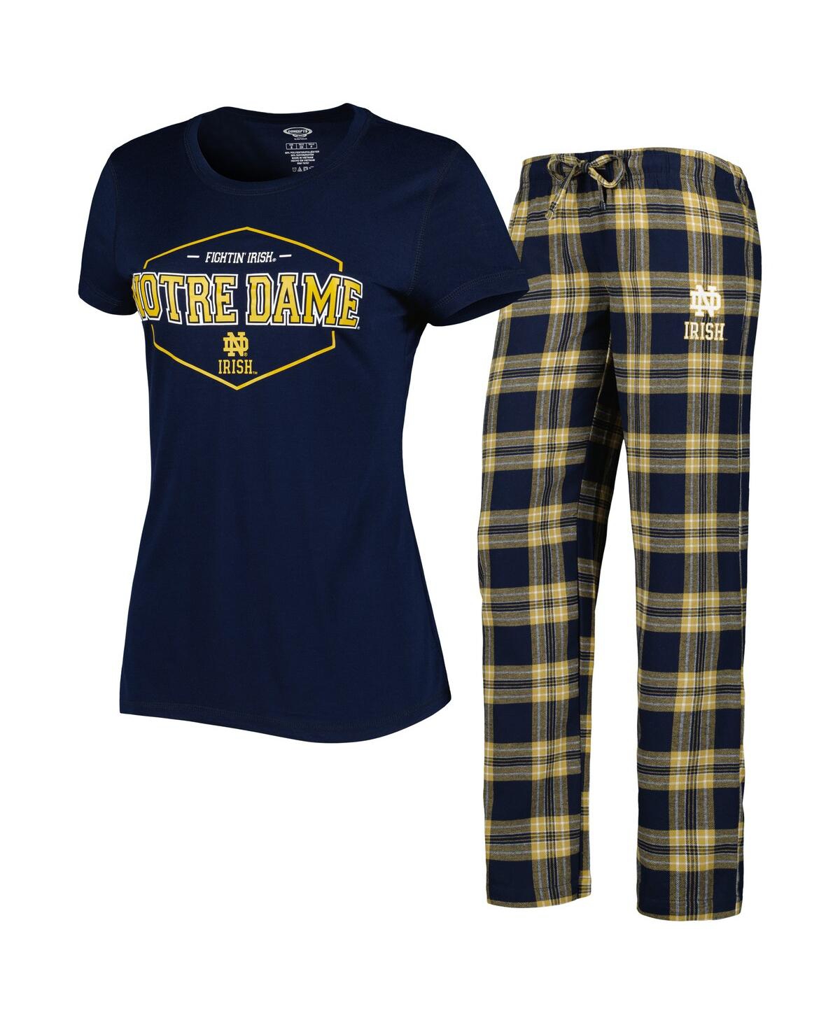 Concepts Sport Women's  Navy, Gold Notre Dame Fighting Irish Badge T-shirt And Flannel Pants Sleep Se In Navy,gold