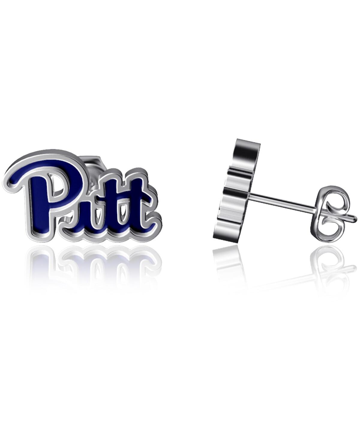 Dayna Designs Women's  Pitt Panthers Enamel Post Earrings In Silver