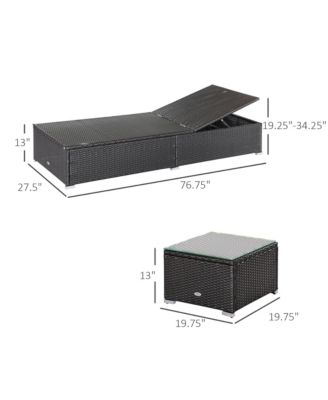 3 Piece Rattan Wicker Chaise Lounge Set, Cushioned Poolside Reclining Lawn Chairs with Tempered Glass Outdoor Side Table, Teal