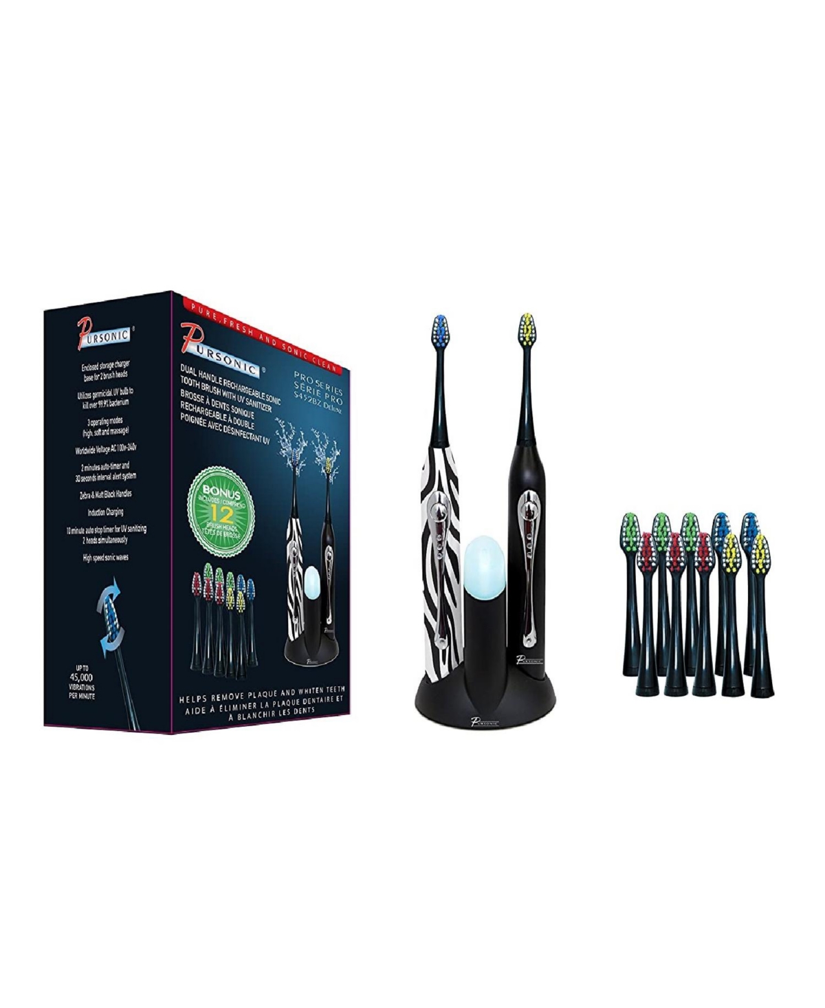 Pursonic Dual Handle Sonic Toothbrush With Uv Sanitizer In Dark Grey