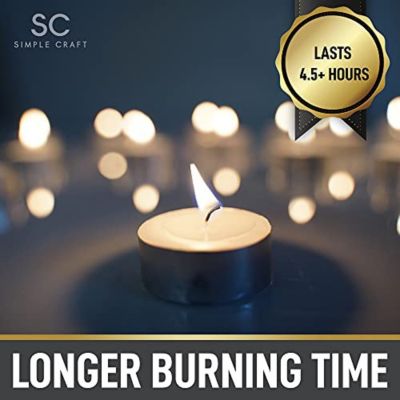 100 Pack Smokeless Unscented Long Burning Tea Lights Candles for Home
