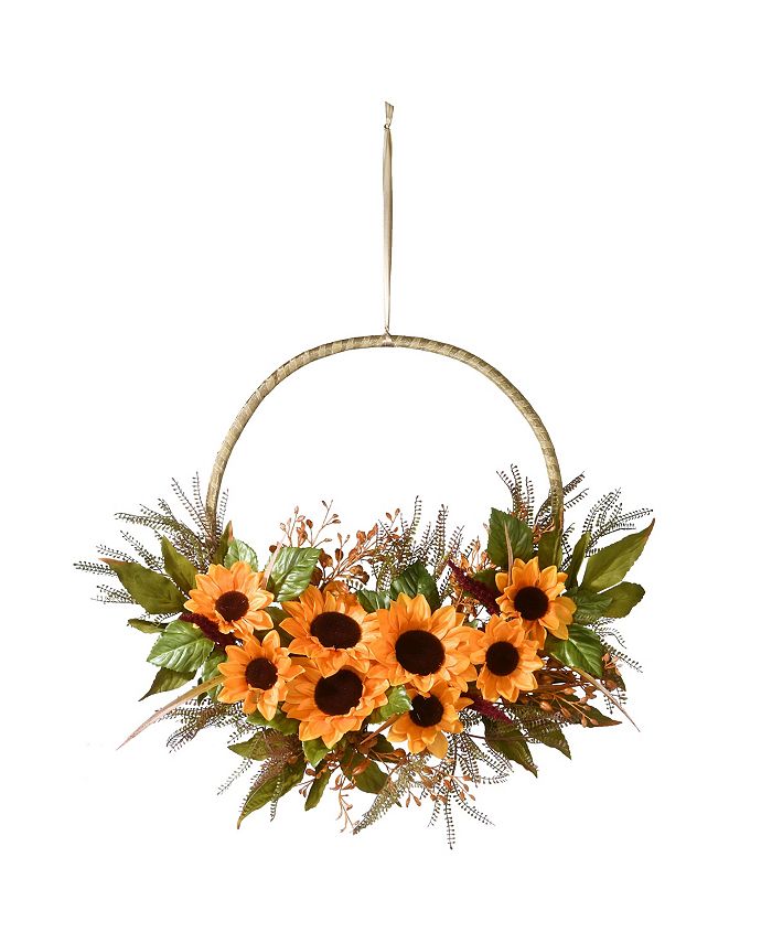 National Tree Company 20" Leafy Sunflower Wreath Macy's