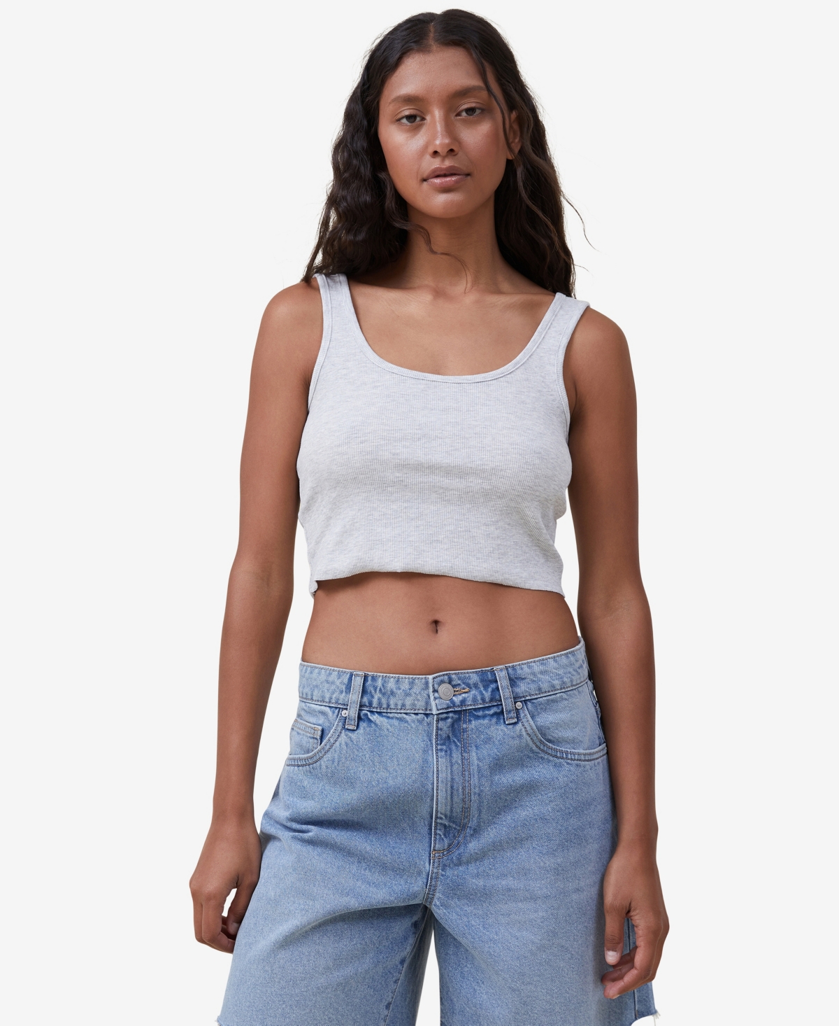 Cotton On Women's The One Rib Crop Tank In Light Gray Marle