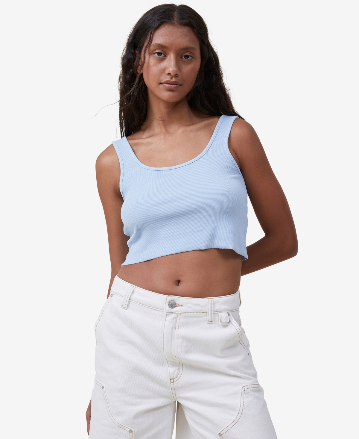Cotton On Women's The One Rib Crop Tank In Washed Blue Chalk