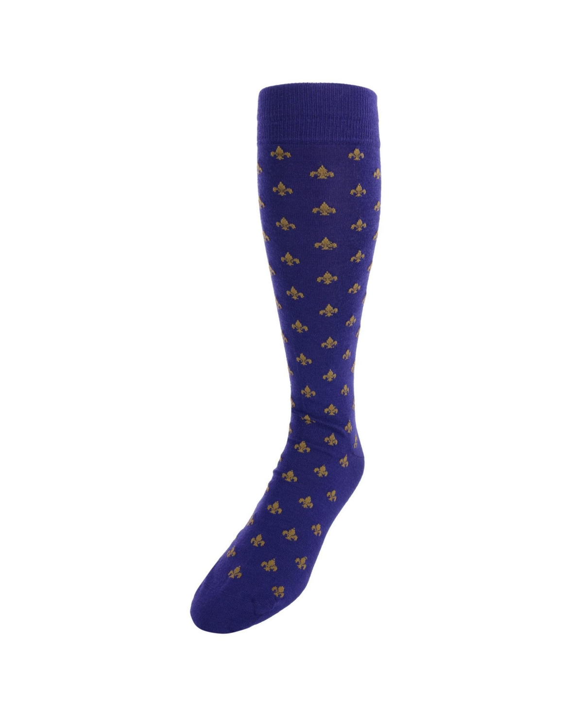 Trafalgar Men's Atlas Fleur De Lis Over The Calf Fine Merino Wool Socks (1 Pair) - Purple and gold fleur di lis