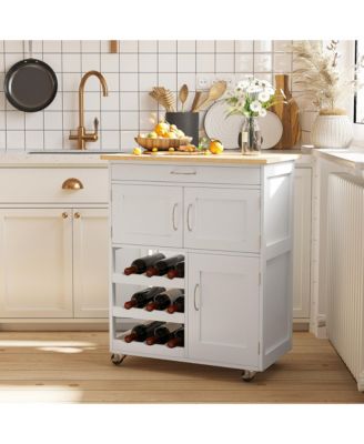 Bar Cart Rolling Kitchen Island on Wheels with Wine Rack