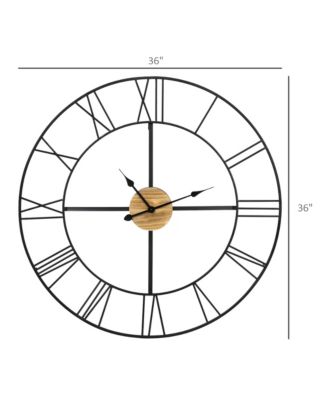 36 Inch Large Wall Clock, Silent Non Ticking Wood Metal Farmhouse Roman ...