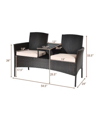 Patio Rattan Conversation Set Loveseat Sofa Cushioned Coffee Table