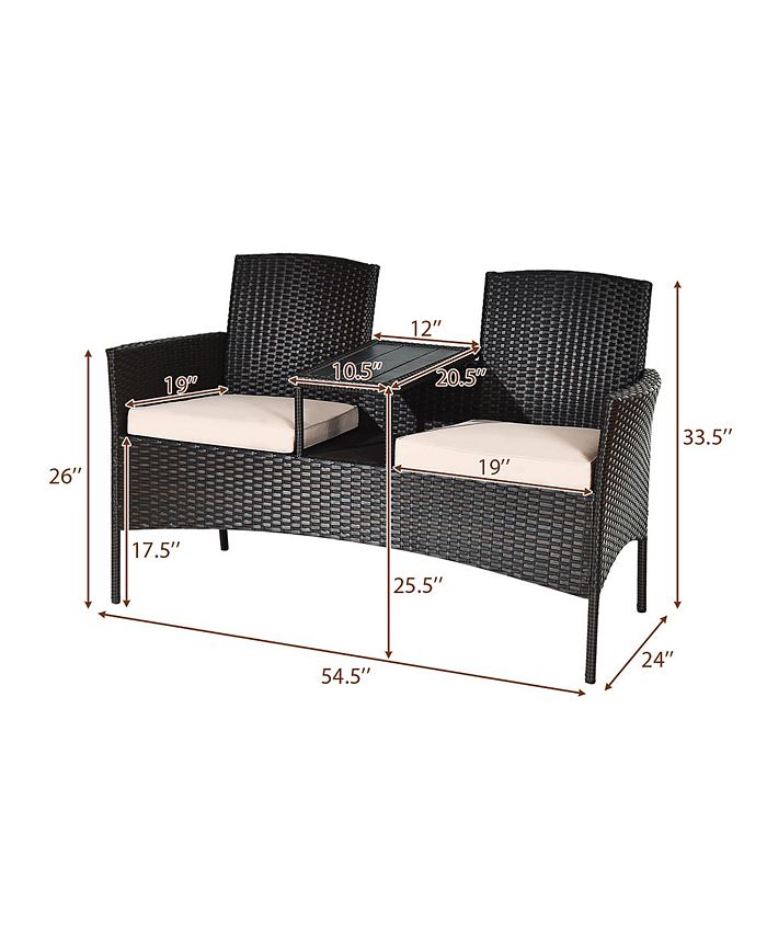 Costway Patio Rattan Conversation Set Loveseat Sofa Cushioned Coffee