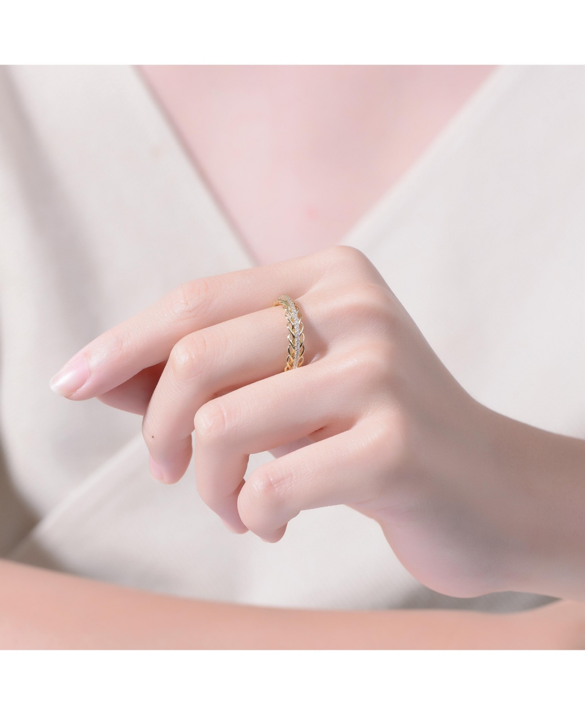 Rachel Glauber Ra 14KPlated Cubic Zirconia 2 Chain Band Ring - Gold