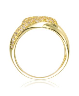 RA 14K Gold Plated Round Cubic Zirconia Modern Bypass Ring