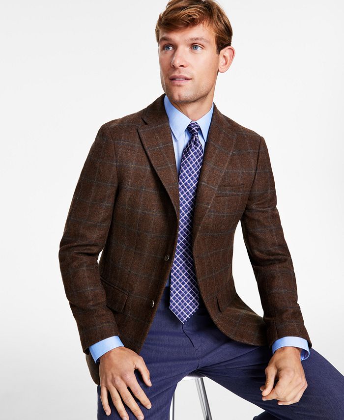 Tommy Hilfiger Men's Modern-Fit All Wool Sport Coats - Brown/Blue - Size 42L