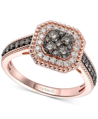 Le Vian - Chocolate Diamond (5/8 ct. t.w.) & Nude Diamond (1/5 ct. t.w.) Halo Ring in 14k Rose Gold