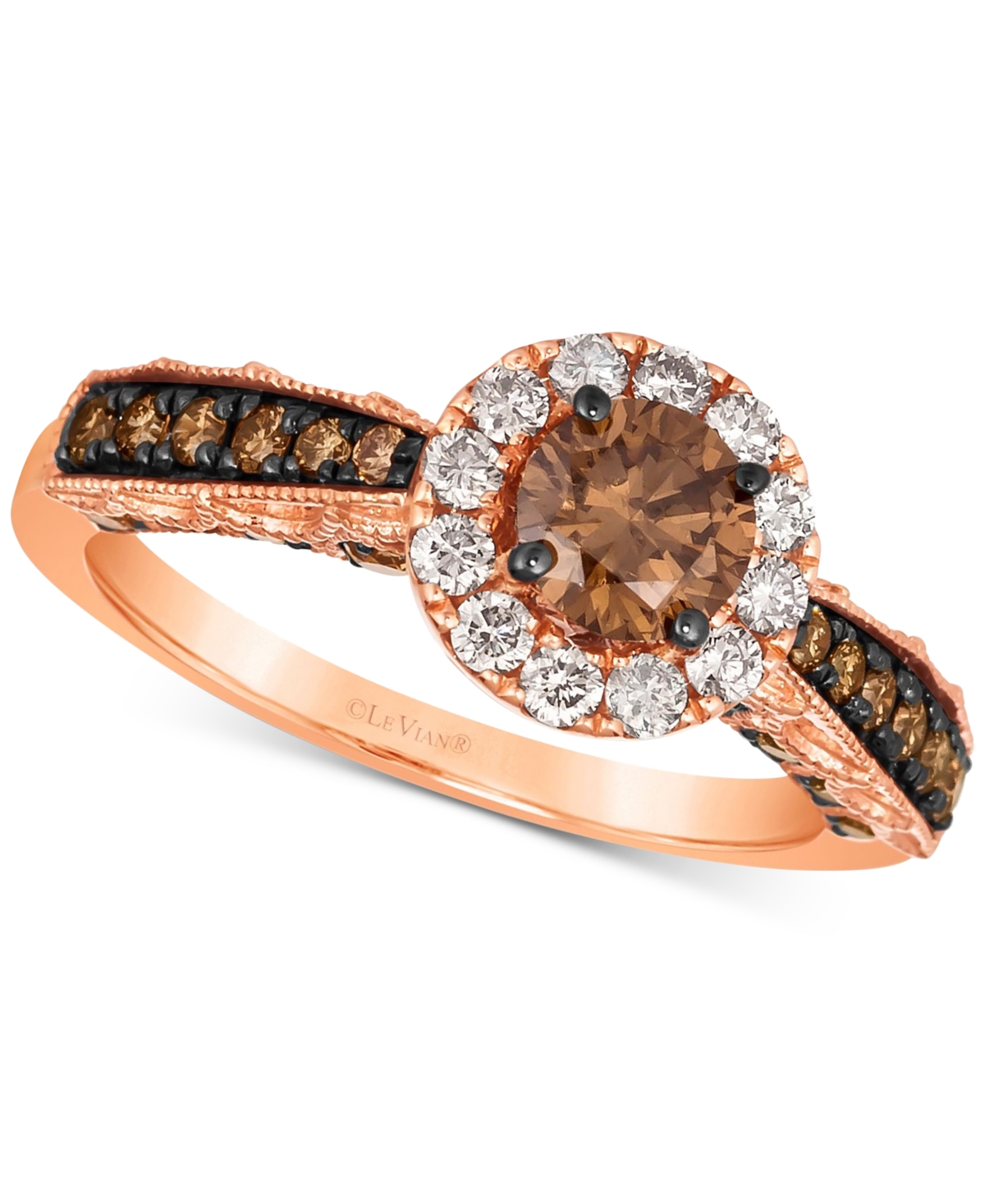 Le Vian Chocolate Diamond (1 Ct. T.w.) & Nude Diamond (1/4 Ct. T.w.) Halo Ring In 14k Rose Gold In K Strawberry Gold Ring