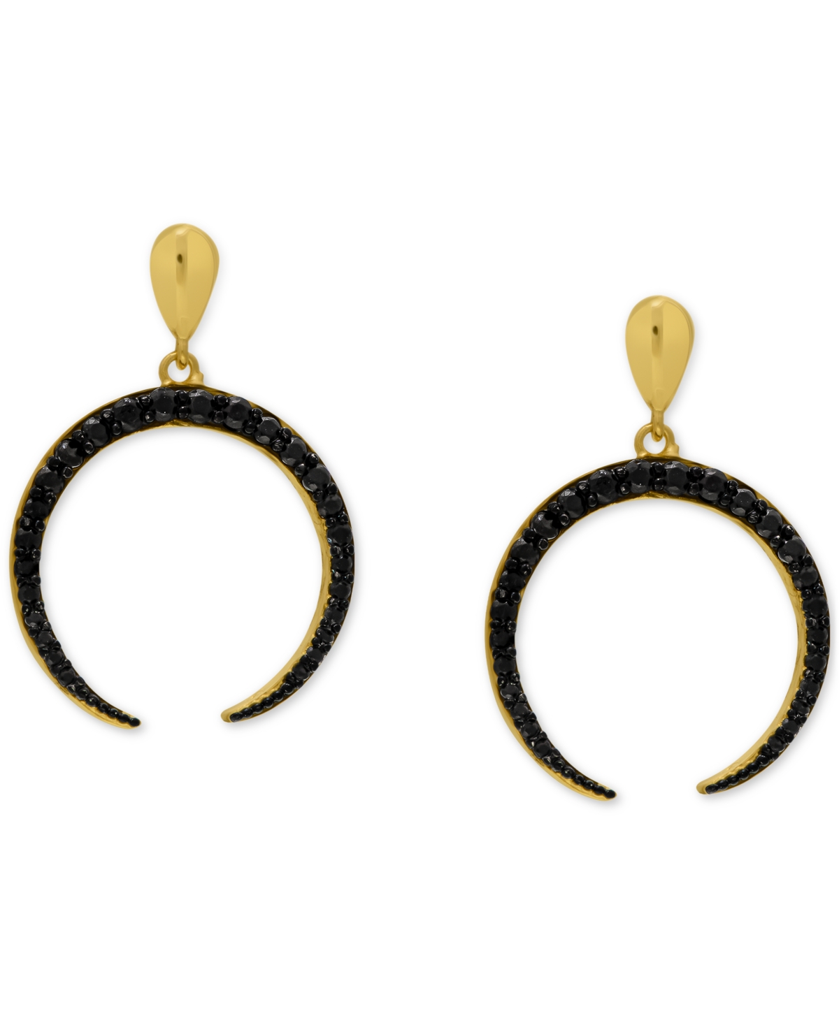 Macy's Black Spinel Crescent Drop Earrings (1-1/8 Ct. T.w.) In 14k Gold-plated Sterling Silver