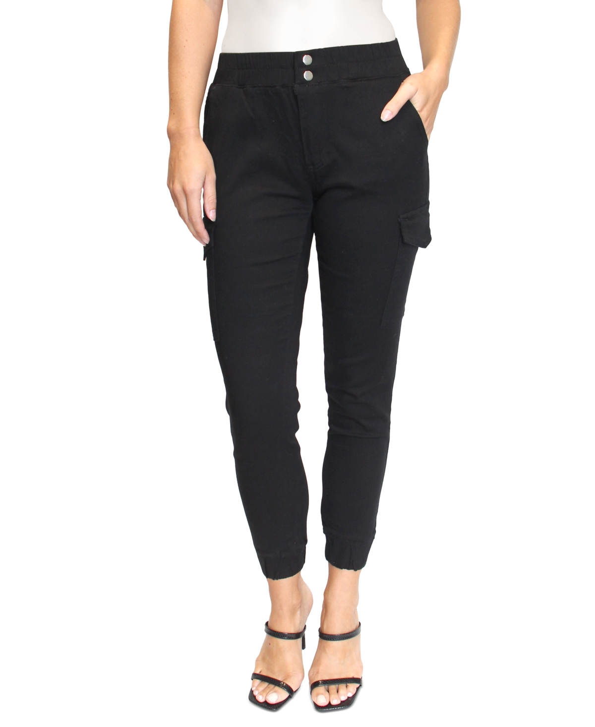 Almost Famous Crave Fame Women's Double-button Cargo Jogger Pants In Black