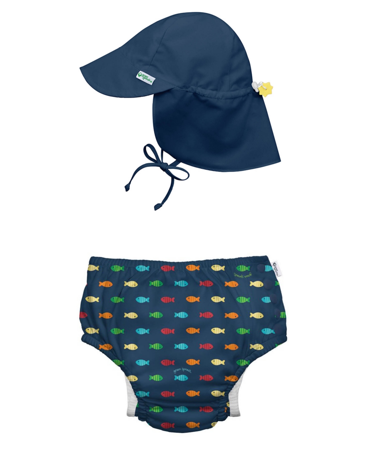 green sprouts Baby Boys or Baby Girls Snap Swim Diaper and Flap Hat Upf 50, 2 Piece Set